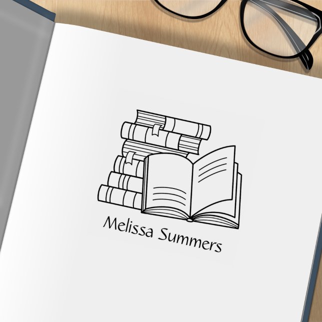 Stack of Books and Open Book - Bookplate Rubber Stamp (Creator Uploaded)