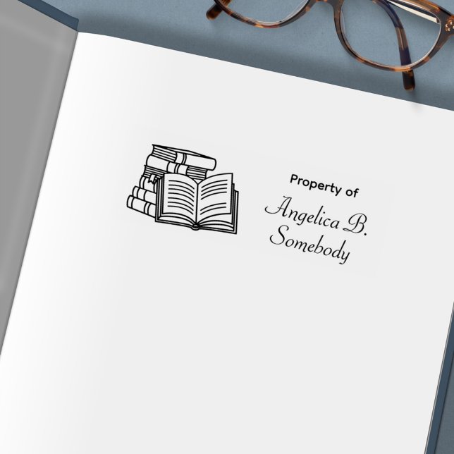 Stack of Books and Open Book - Bookplate Self-inking Stamp (Creator Uploaded)