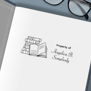 Stack of Books and Open Book - Bookplate Self-inking Stamp