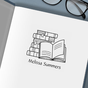 Stack of Books and Open Book - Bookplate Self-inking Stamp