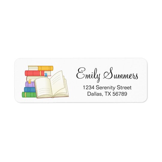 Stack of Books and Open Book Return Address Label