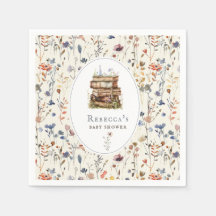 Stack of books baby shower watercolor, wildflower