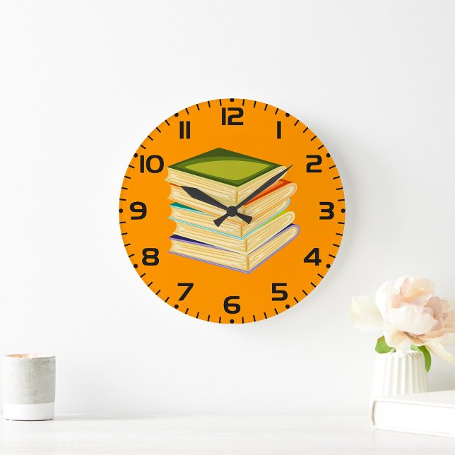 Stack of Books Book Lover Art and Reading  Large Clock (Creator Uploaded)