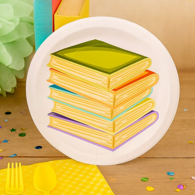Stack of Books Book Lover Art and Reading  Paper Plate (Creator Uploaded)