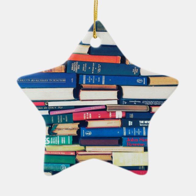 Stack of books ceramic tree decoration (Front)