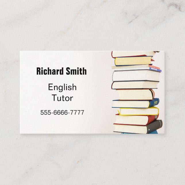 Stack of Books. English Tutor. Business Card (Front)