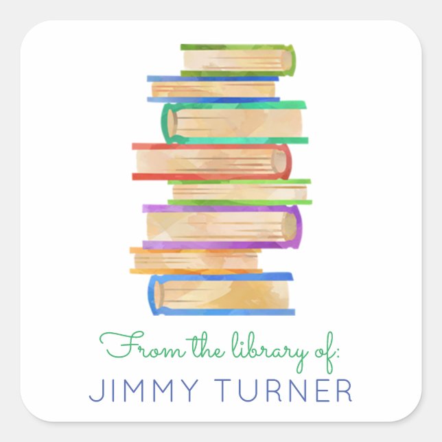 Stack of Books Library Bookplate Square Sticker (Front)