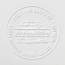 Stack of Books Round Address Bookplate