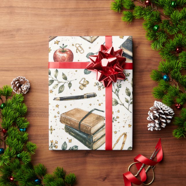 Stack of Books Teacher Gift Wrapping Paper (Holiday Gift)