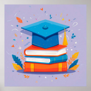 Stack of Books with Graduation Cap Poster