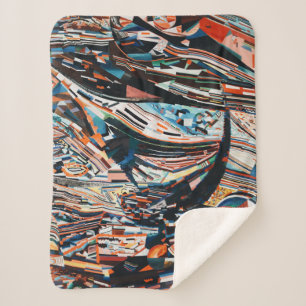 Stack of brown and blue wooden boat lot sherpa blanket