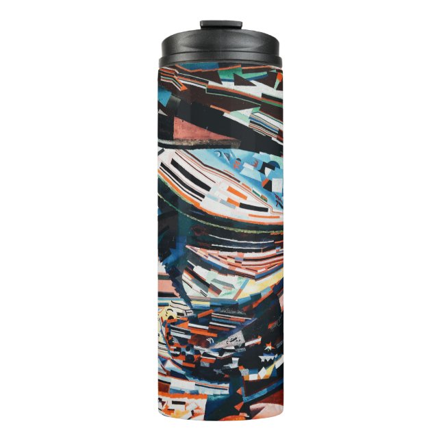 Stack of brown and blue wooden boat lot thermal tumbler (Front)