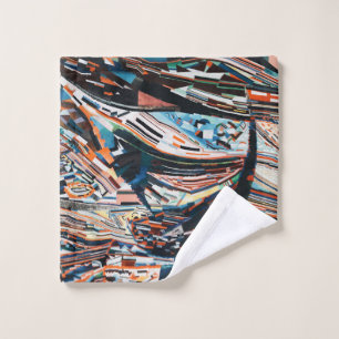 Stack of brown and blue wooden boat lot wash cloth