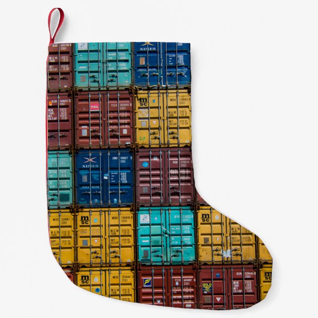 Stack of cargo trailer small christmas stocking (Front)