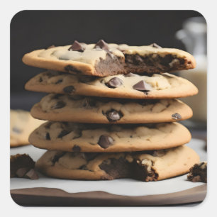 Stack of chocolate chip cookies square sticker