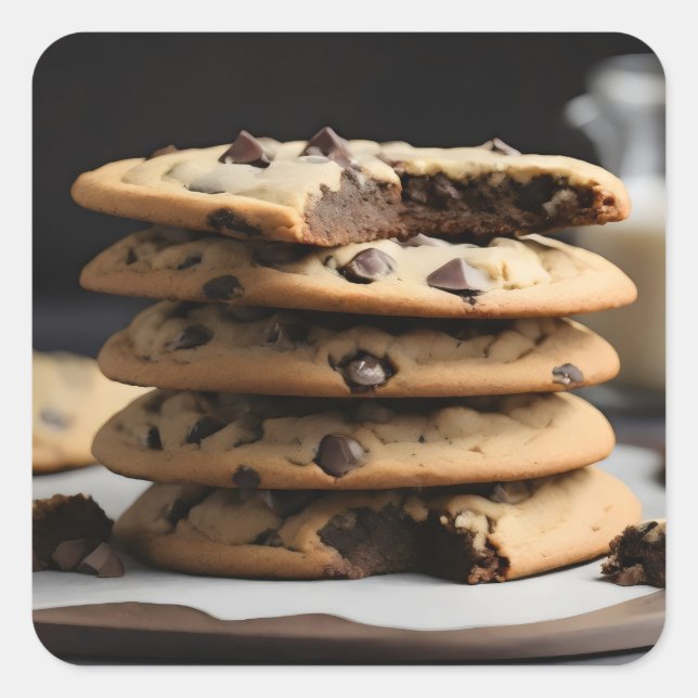 Stack of chocolate chip cookies square sticker (Front)