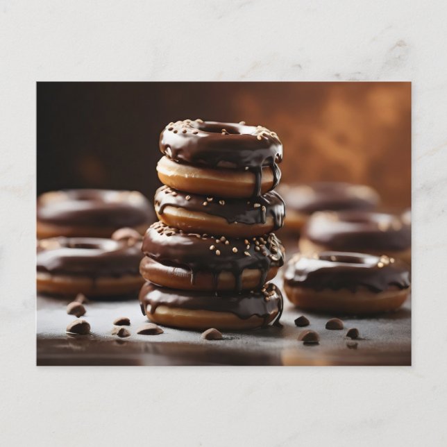 Stack of chocolate glazed doughnuts postcard (Front)