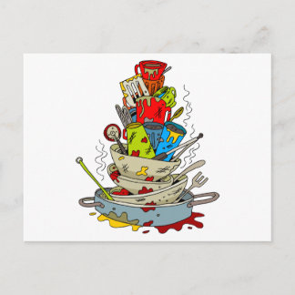 Stack of Dirty Dishes Cartoon Postcard
