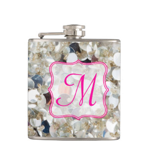 Stack of Glitter Monogram Whiskey Flask