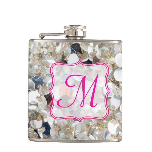 Stack of Glitter Monogram Whiskey Flask (Front)