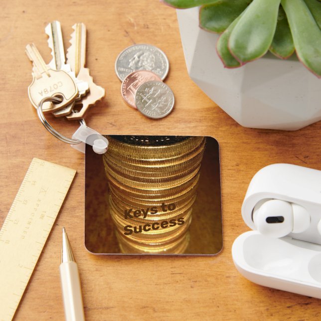Stack of Gold Coins Keys to Success Key Ring (Desk)