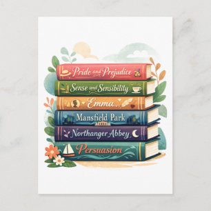 Stack of Jane Austen Novels Postcard