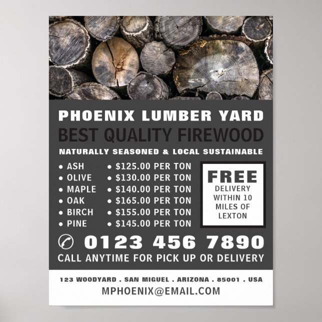 Stack of Logs, Lumber/Timber/Wood Yard Advertising Poster (Front)