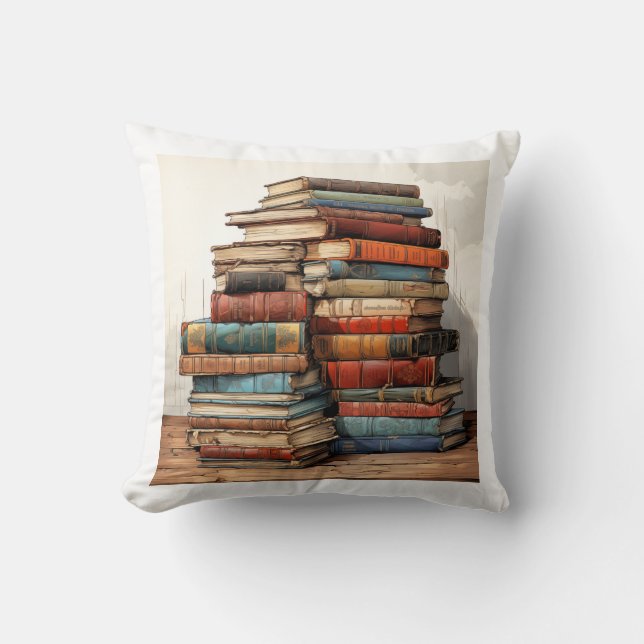 Stack of Old Books 2 Sided Throw Pillow  (Front)
