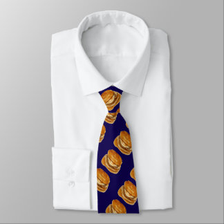 Stack of Pancakes Navy Blue Background Tie