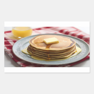 Stack of pancakes on plate covered with syrup rectangular sticker