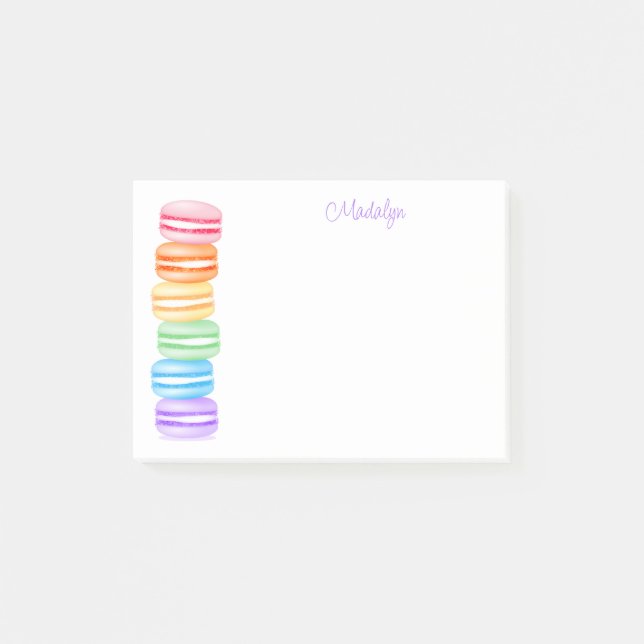 stack of rainbow macarons personalised post-it notes (Front)