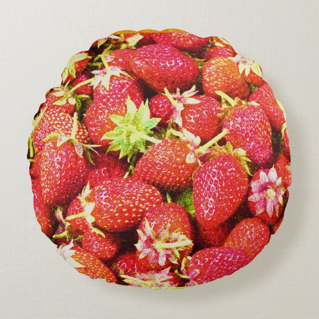 "Stack of Strawberries Fruit" Cute Photo. Buy Now Round Cushion (Front)