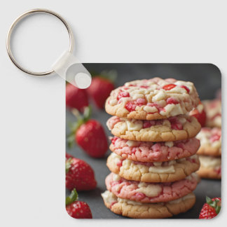 Stack Of Strawberry White Chocolate Chip Cookies Key Ring