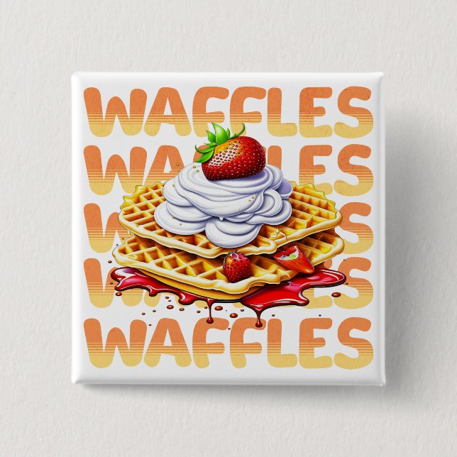 Stack of Waffles Covered in Strawberries 15 Cm Square Badge (Front)