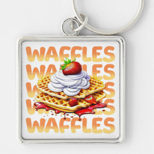 Stack of Waffles Covered in Strawberries Key Ring