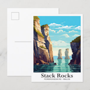 Stack Rocks Pembrokeshire Travel Illustration Postcard