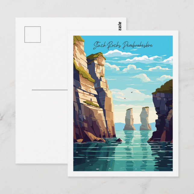 Stack Rocks Pembrokeshire vintage travel  Postcard (Front/Back)