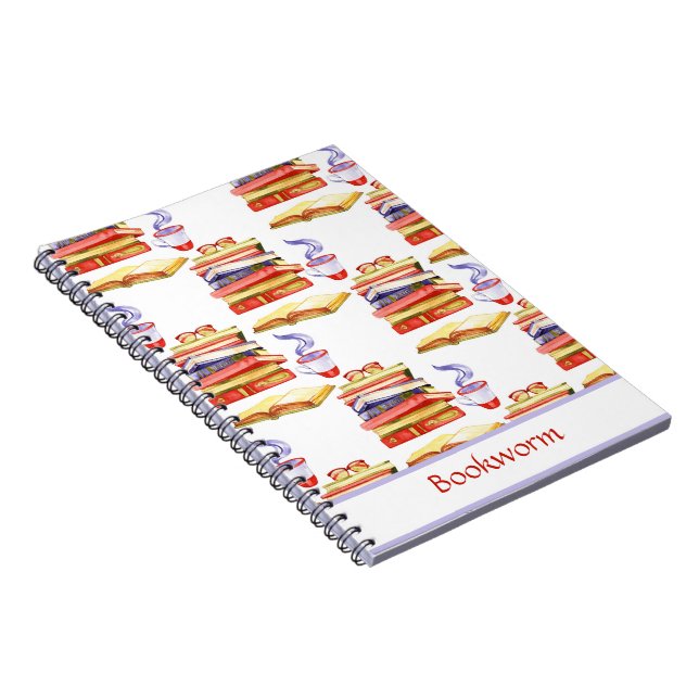 Stacked Books Bookworm Notebook (Right Side)
