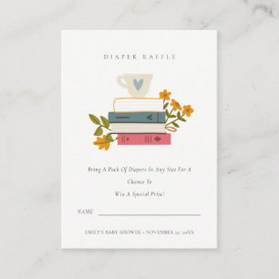 Stacked Books Floral Diaper Raffle Mum Baby Shower Enclosure Card