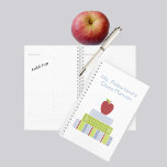 Stacked Books Teachers Daily Planner<br><div class="desc">Teacher's daily / monthly planner done in white with graphics of green,  red and blue text books in a stack,  with a red apple on top.  Personalise the custom text to suit your needs.</div>