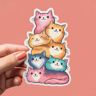 Stacked Cats Watercolor Art Cute Sticker