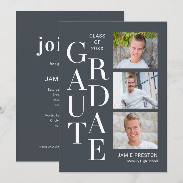 Stacked Charm Editable Colour Graduation Invitatio Invitation (Front/Back)
