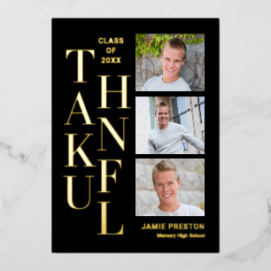 Stacked Charm Foil Graduation Photo Thank You Card