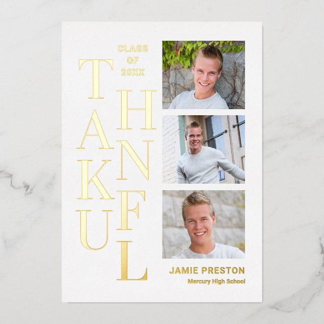 Stacked Charm Foil Graduation Photo Thank You Card (Front)