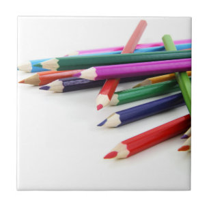 Stacked Coloured Pencils Ceramic Tile