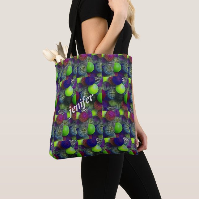 stacked colourful pattern bolls floral  tote bag (Close Up)