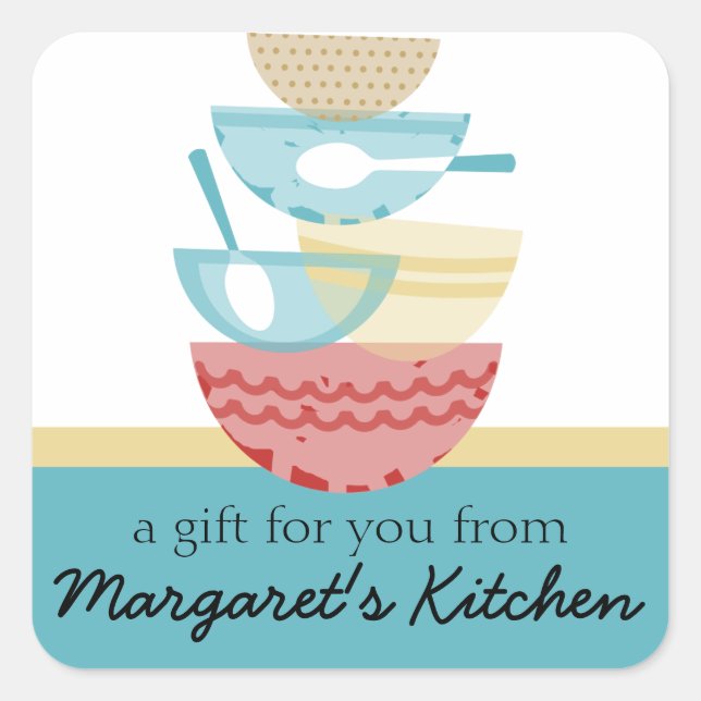 Stacked cooking baking mixing bowls gift tag label (Front)