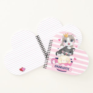 Stacked Cute Cartoon Cats Pink Distressed Stripes Notebook
