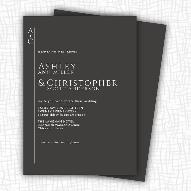 Stacked Dark Slate Monogram Wedding Invitation (Creator Uploaded)