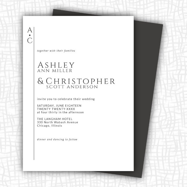 Stacked Dark Slate Monogram Wedding Invitation (Creator Uploaded)